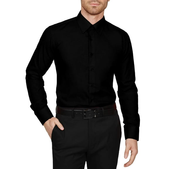 J. METHOD Men's Dress Shirt – Classic Long Sleeve Slim Fit Button Down Solid Color Top S-5XL NEMT104 Black 1X 32/33