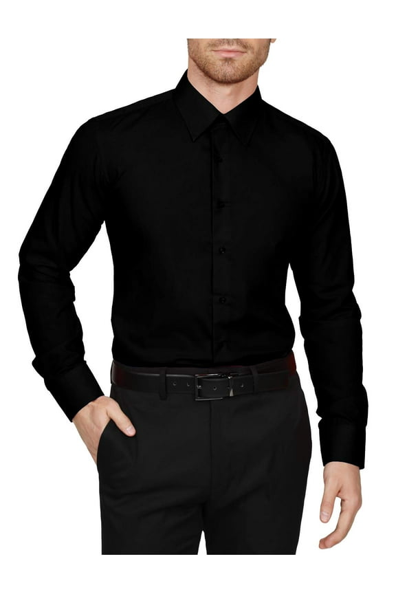 Men's Dress Shirt  Classic Long Sleeve Slim Fit Button Down Solid Color Top S-5XL NEMT104 Black S 32/33