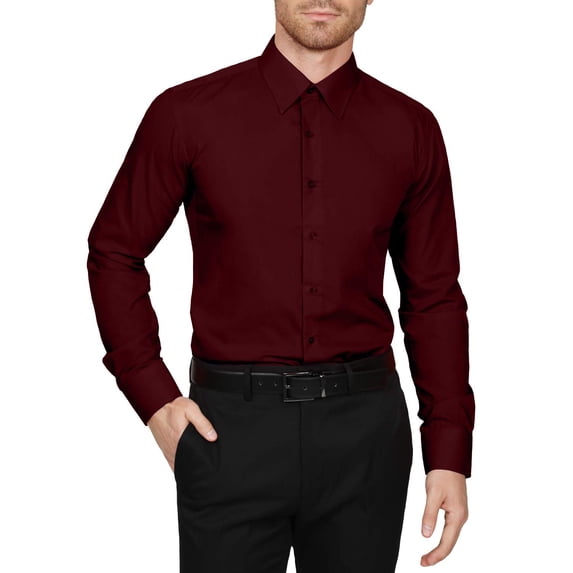 J. METHOD Men's Dress Shirt – Classic Long Sleeve Slim Fit Button Down Solid Color Top S-5XL NEMT104 Burgundy 1X 36/37