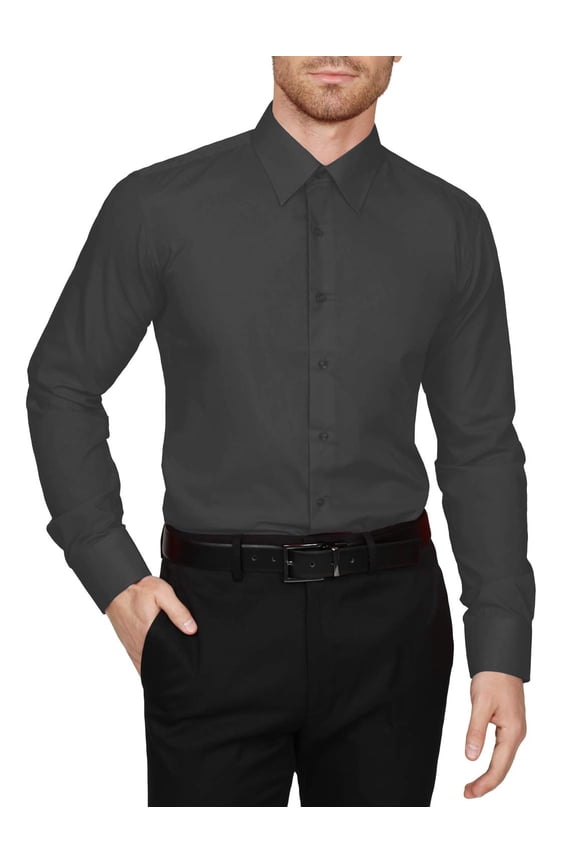 Men's Dress Shirt Classic Long Sleeve Slim Fit Button Down Solid Color Top S-5XL NEMT104 Charcoal L 32/33