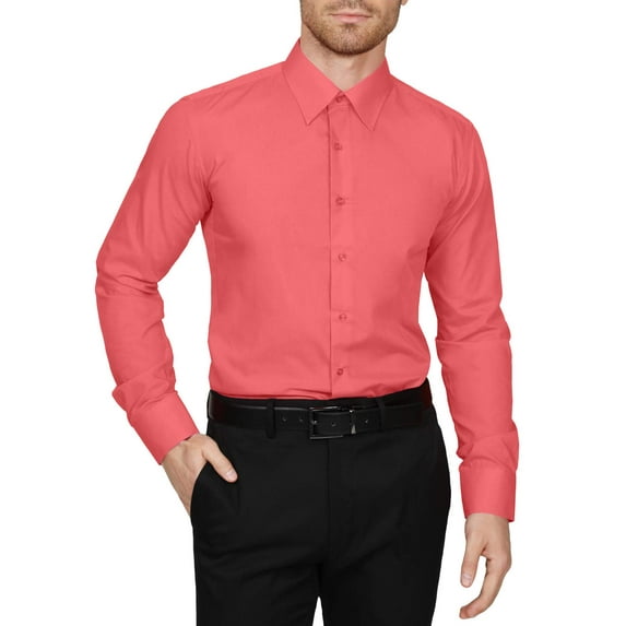 J. METHOD Men's Dress Shirt – Classic Long Sleeve Slim Fit Button Down Solid Color Top S-5XL NEMT104 Coral 1X 36/37