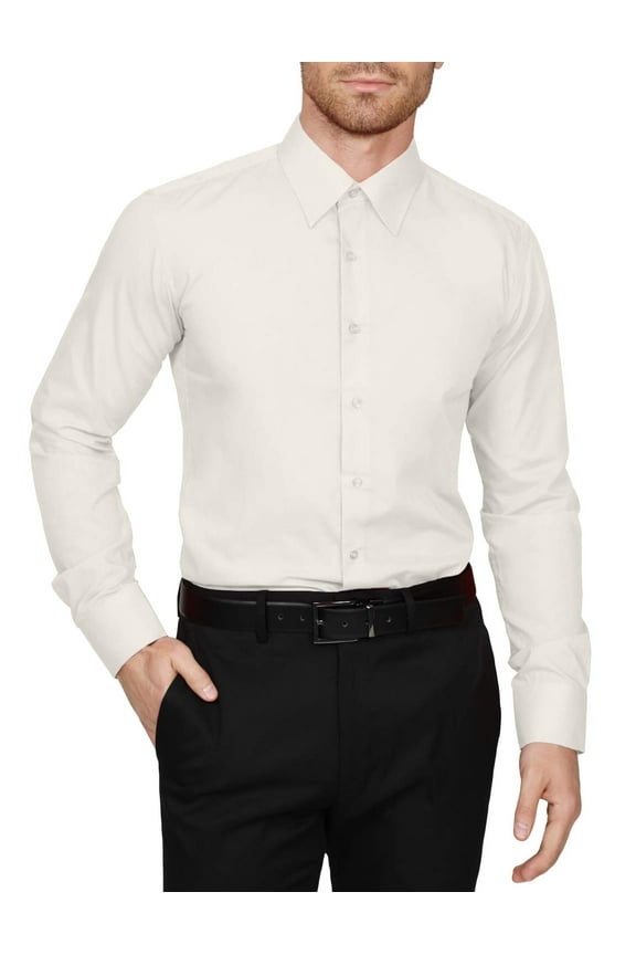 Men's Dress Shirt Classic Long Sleeve Slim Fit Button Down Solid Color Top S-5XL NEMT104 Ivory 2X 36/37