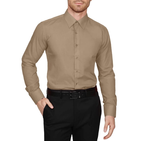 J. METHOD Men's Dress Shirt – Classic Long Sleeve Slim Fit Button Down Solid Color Top S-5XL NEMT104 Khaki 1X 36/37