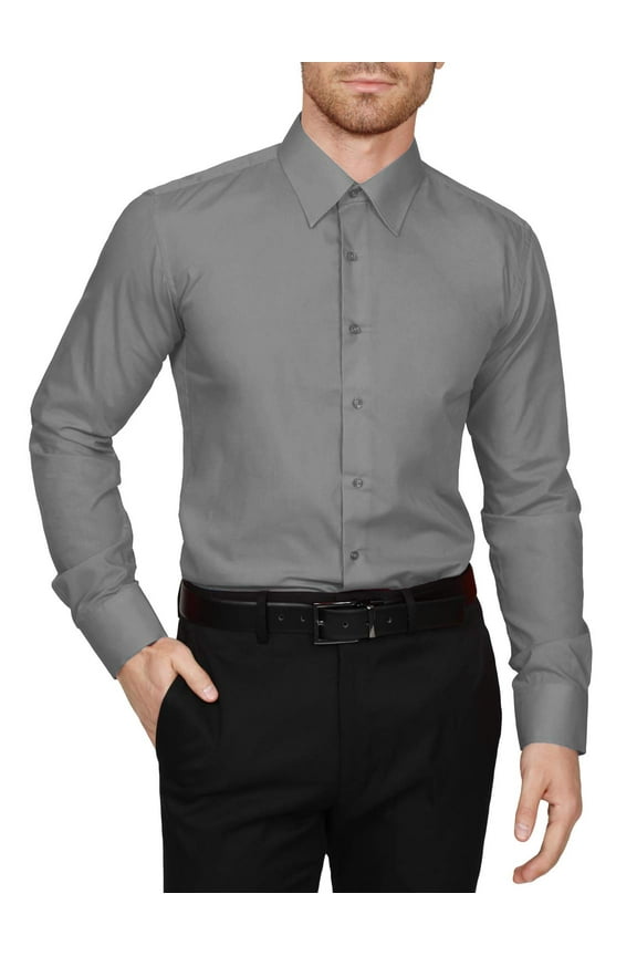 Men's Dress Shirt – Classic Long Sleeve Slim Fit Button Down Solid Color Top S-5XL NEMT104 LTGrey 2X 36/37