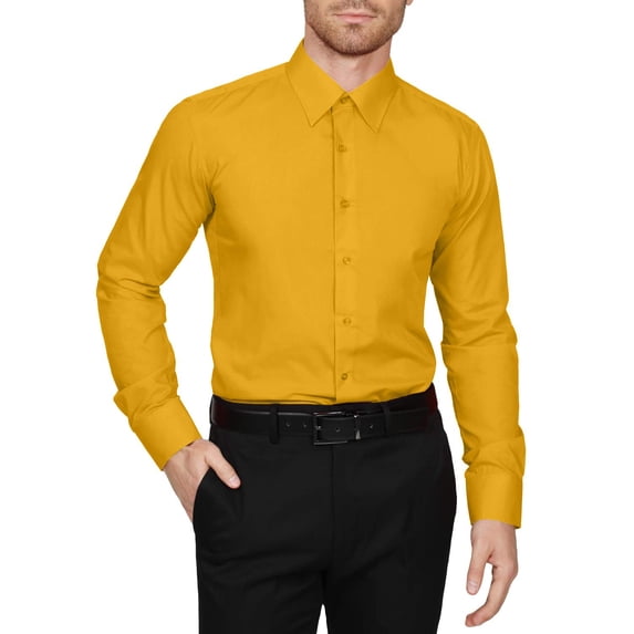 J. METHOD Men's Dress Shirt – Classic Long Sleeve Slim Fit Button Down Solid Color Top S-5XL NEMT104 Yellow 2X 36/37