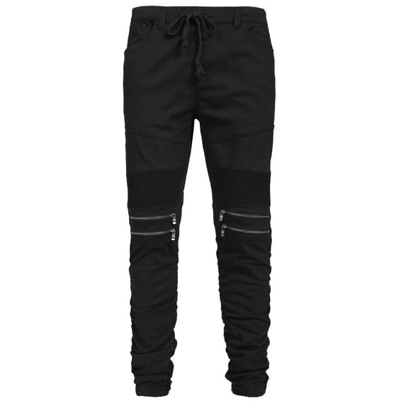 J. METHOD Men’s Jogger Pants Casual Moto Biker Zipper Slim Fit French Terry Fleece Tapered Leg Elastic Waist NEMP20 Black L