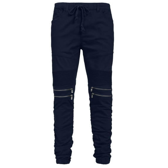 J. METHOD Men’s Jogger Pants Casual Moto Biker Zipper Slim Fit French Terry Fleece Tapered Leg Elastic Waist NEMP20 Navy 3XL
