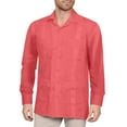 thumbnail image 1 of J. METHOD Men's Long Sleeve Cuban Guayabera Shirt Short Sleeve Button Down Classic Embroidered 4 Pockets Casual Top NEMT118 Coral M, 1 of 2