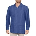 thumbnail image 1 of J. METHOD Men's Long Sleeve Cuban Guayabera Shirt Short Sleeve Button Down Classic Embroidered 4 Pockets Casual Top NEMT118 French Blue S, 1 of 2