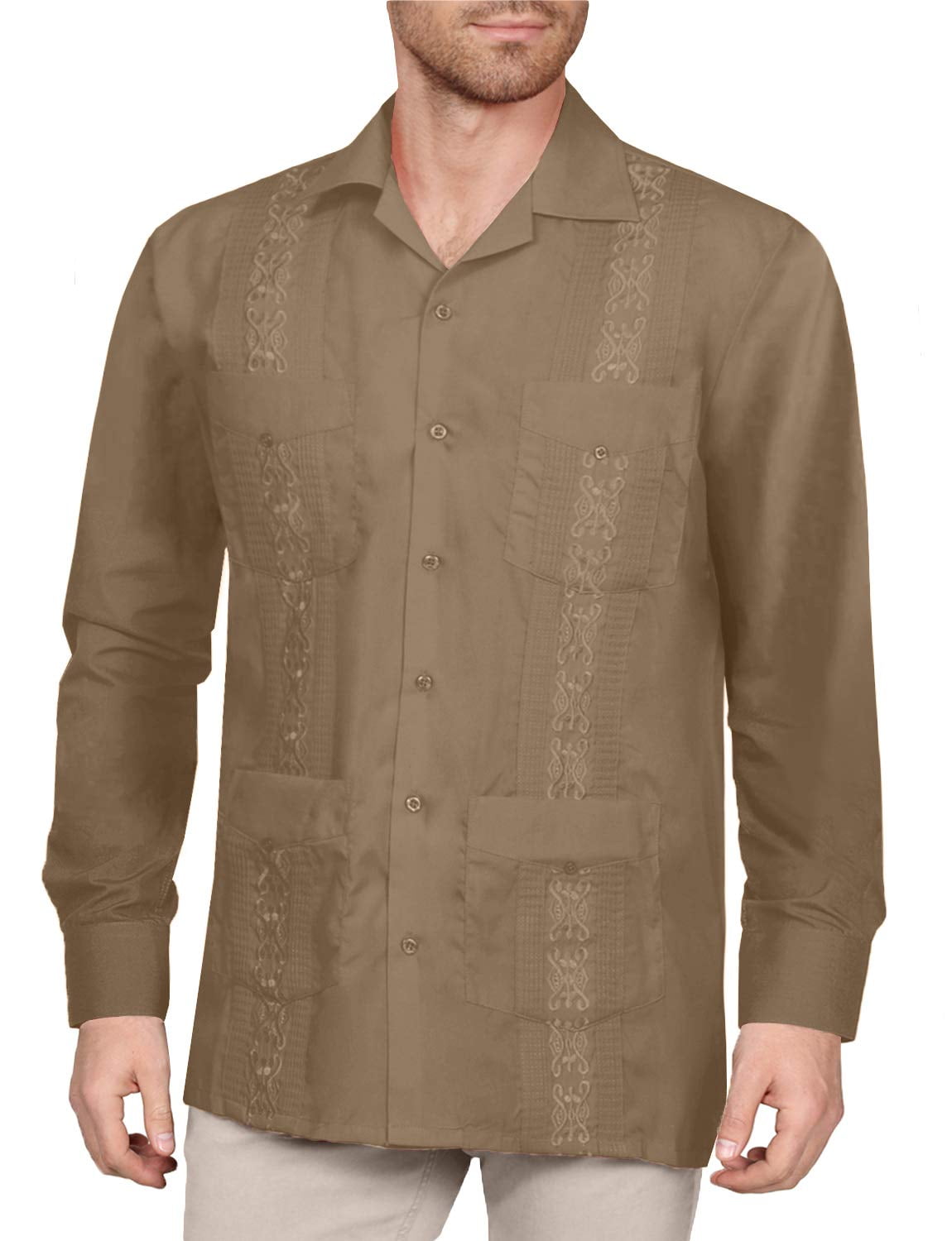 Men's 4-Pocket Short Sleeve Pleated Guayabera Shirt