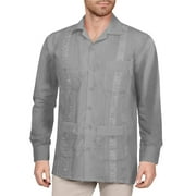 J. METHOD Men's Long Sleeve Cuban Guayabera Shirt Short Sleeve Button Down Classic Embroidered 4 Pockets Casual Top NEMT118 Light Grey 2XL