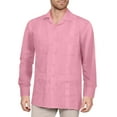 thumbnail image 1 of J. METHOD Men's Long Sleeve Cuban Guayabera Shirt Short Sleeve Button Down Classic Embroidered 4 Pockets Casual Top NEMT118 Pink 4XL, 1 of 2