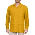 thumbnail image 1 of J. METHOD Men's Long Sleeve Cuban Guayabera Shirt Short Sleeve Button Down Classic Embroidered 4 Pockets Casual Top NEMT118 Yellow M, 1 of 2