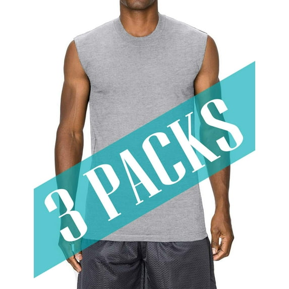 J. METHOD Men's Premium Basic Casual Muscle Tank Top Sleeveless Crewneck Active Workout T Shirts NEMT107 3 PC HGrey 4XL