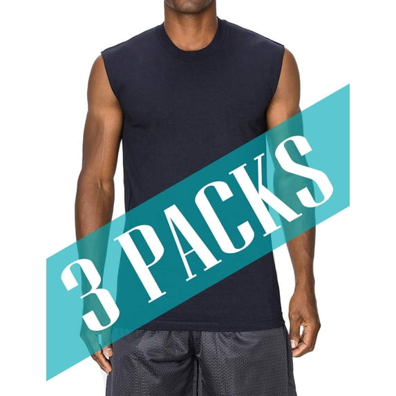 J. METHOD Men's Premium Basic Casual Muscle Tank Top Sleeveless Crewneck Active Workout T Shirts NEMT107 3 PC Navy M