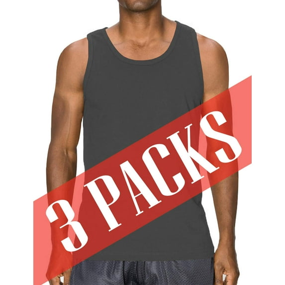 J. METHOD Men's Premium Basic Casual Plain Tank Top Sleeveless Crewneck Active Workout T Shirts NEMT106 3 PC Dark Grey M