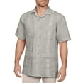 thumbnail image 1 of J. METHOD Men's Short Sleeve Cuban Guayabera Button Down Shirts Classic Embroidered 4 Pockets Casual Top NEMT112 Light Grey 4XL, 1 of 6