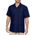 thumbnail image 1 of J. METHOD Men's Short Sleeve Cuban Guayabera Button Down Shirts Classic Embroidered 4 Pockets Casual Top NEMT112 Navy 3XL, 1 of 6