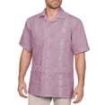thumbnail image 1 of J. METHOD Men's Short Sleeve Cuban Guayabera Shirt Button Down Classic Embroidered 4 Pockets Casual Top NEMT112 Lilac 2XL, 1 of 6