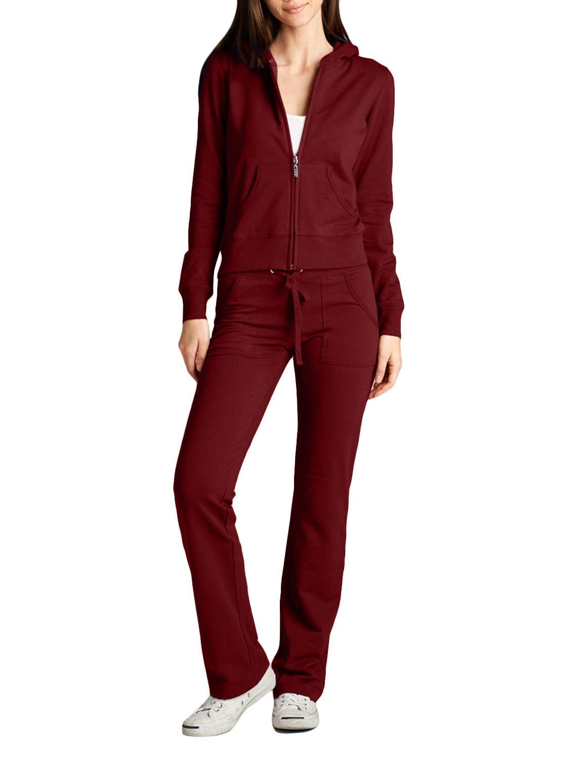J. METHOD Women's 2 Piece Outfit Casual Basic French Terry Zip Up