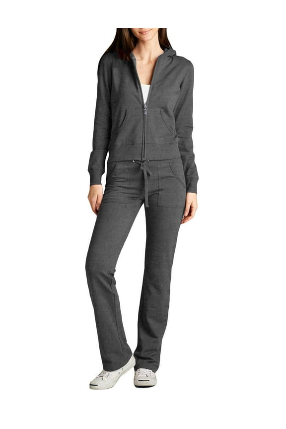 Women's 2 Piece Outfit Casual Basic French Terry Zip Up Hoodie and Sweatpants Sweatsuit Tracksuit Set NEWTS01 Charcoal S