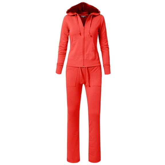 J. METHOD Women's 2 Piece Outfit Casual Basic French Terry Zip Up Hoodie and Sweatpants Sweatsuit Tracksuit Set NEWTS01 Coral M