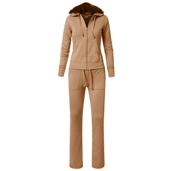 J. METHOD Women's 2 Piece Outfit Casual Basic French Terry Zip Up Hoodie and Sweatpants Sweatsuit Tracksuit Set NEWTS01 Mocha M