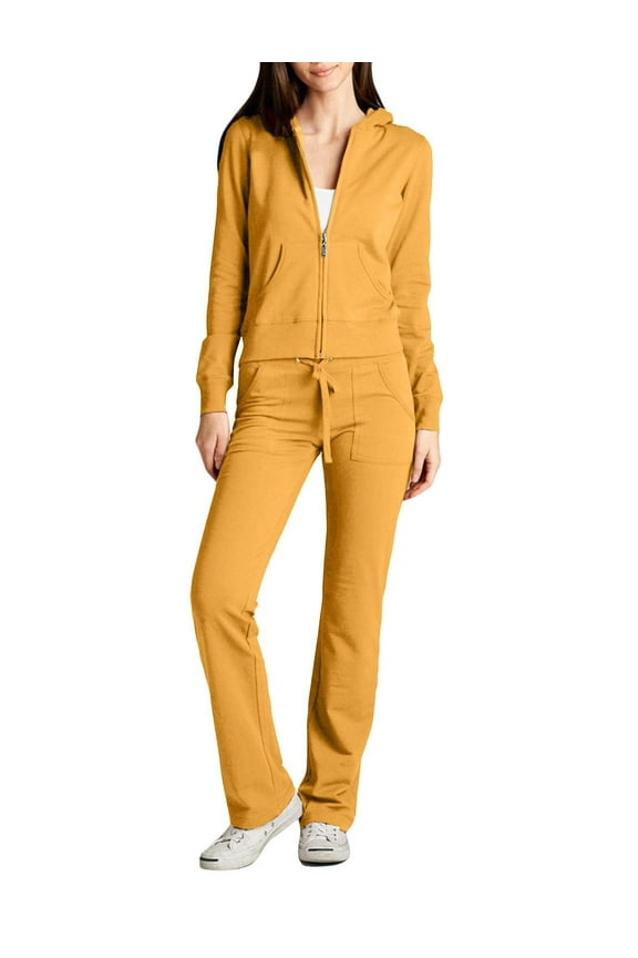 Women's 2 Piece Outfit Casual Basic French Terry Zip Up Hoodie and Sweatpants Sweatsuit Tracksuit Set NEWTS01 Mustard S