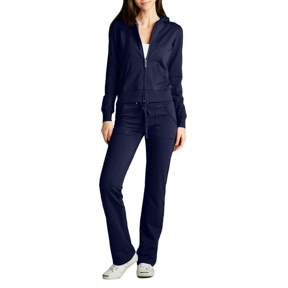 J. METHOD Women's 2 Piece Outfit Casual Basic French Terry Zip Up Hoodie and Sweatpants Sweatsuit Tracksuit Set NEWTS01 Navy XL