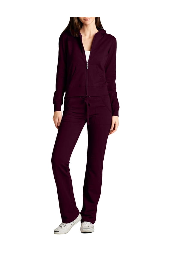 Women's 2 Piece Outfit Casual Basic French Terry Zip Up Hoodie and Sweatpants Sweatsuit Tracksuit Set NEWTS01 Purpleplum M