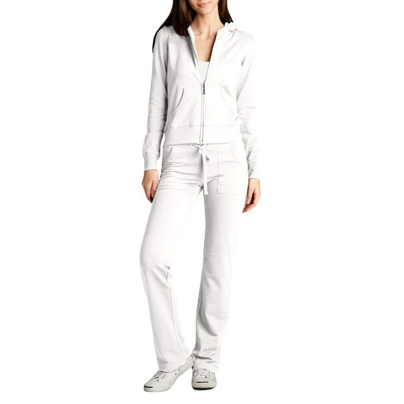 J. METHOD Women's 2 Piece Outfit Casual Basic French Terry Zip Up Hoodie and Sweatpants Sweatsuit Tracksuit Set NEWTS01 White M