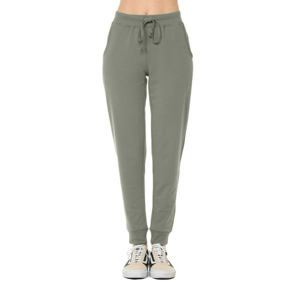 J. METHOD Women's Active French Terry Joggers Yoga Gym Workout Cotton Solid Sweatpants Lounge Sweat Pants with Pockets NEWP117 Military Green S