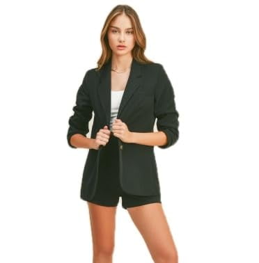 Women's Boyfriend Blazer - Two Button Single Breasted Jacket with Double Flap Pockets