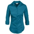 thumbnail image 1 of J. METHOD Women's Button Down Shirt 3/4 Sleeve Roll Up Stretch Collar Office Work Formal Casual Basic Blouse Top NEWT01 Caribe 1X, 1 of 6