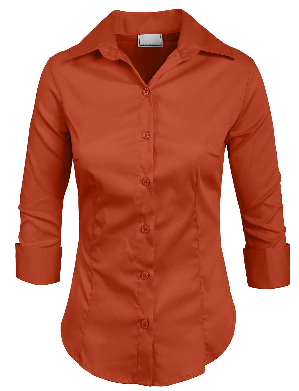 burnt orange dress shirt women's Burnt Orange White Striped Ruffled Button Down