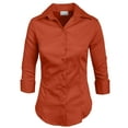 thumbnail image 1 of J. METHOD Women's Button Down Shirt 3/4 Sleeve Roll Up Stretch Collar Office Work Formal Casual Basic Blouse Top NEWT01 Clear Orange S, 1 of 6