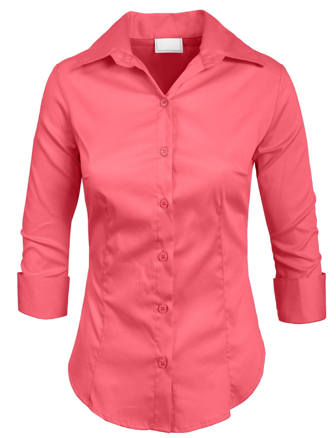 J. METHOD Women's Button Down Shirt 3/4 Sleeve Roll Up Stretch Collar