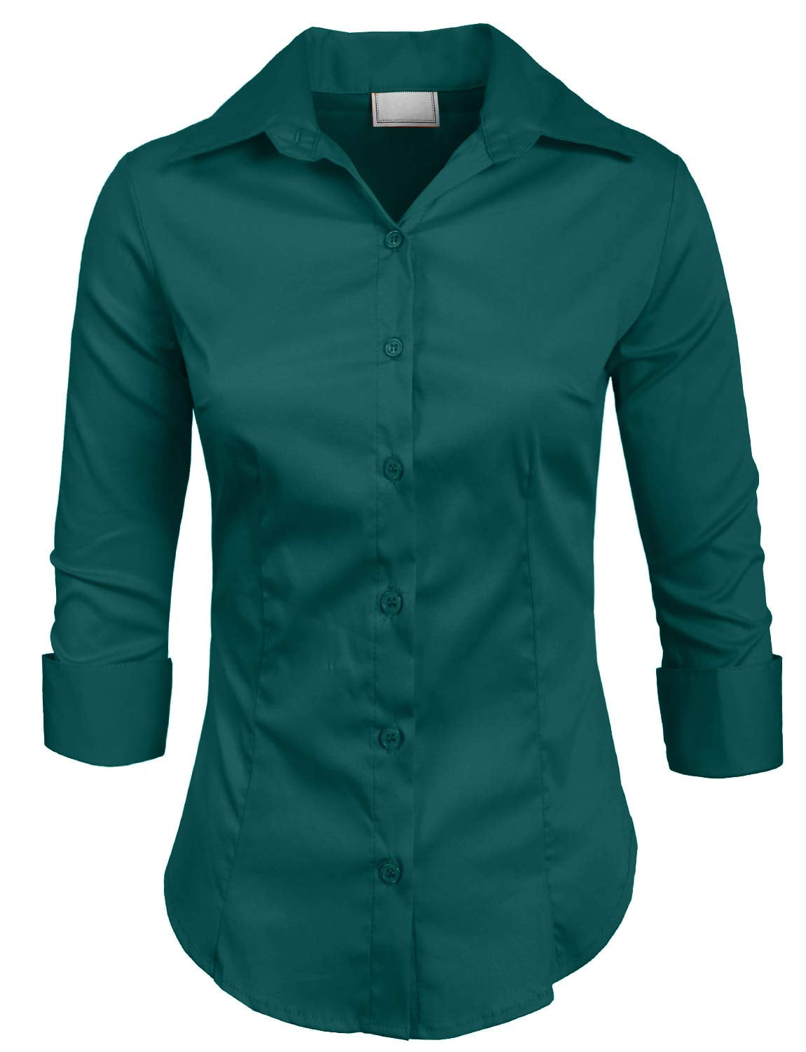 METHOD Women's Button Down Shirt 3/4 Sleeve Roll Up Stretch