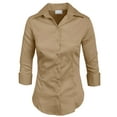 thumbnail image 1 of J. METHOD Women's Button Down Shirt 3/4 Sleeve Roll Up Stretch Collar Office Work Formal Casual Basic Blouse Top NEWT01 Muffintan 1X, 1 of 6