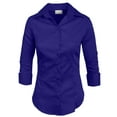 thumbnail image 1 of J. METHOD Women's Button Down Shirt 3/4 Sleeve Roll Up Stretch Collar Office Work Formal Casual Basic Blouse Top NEWT01 Royal Blue XL, 1 of 6