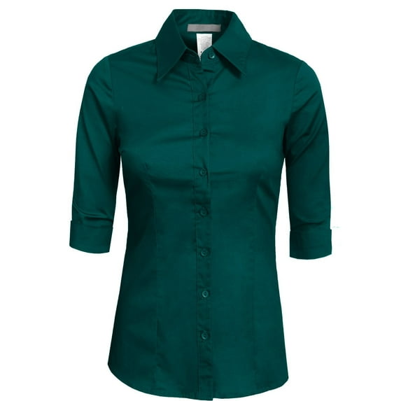 J. METHOD Women's Button Down Shirt 3/4 Sleeve Roll Up Stretch Collar Office Work Formal Casual Basic Blouse Top