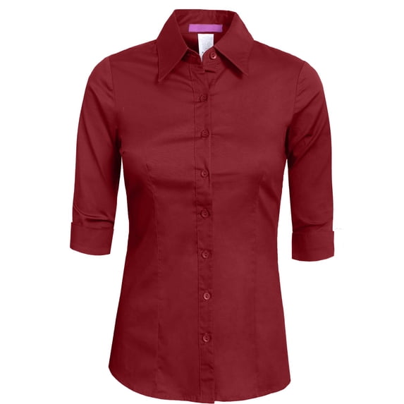 J. METHOD Women's Button Down Shirt 3/4 Sleeve Roll Up Stretch Collar Office Work Formal Casual Basic Blouse Top