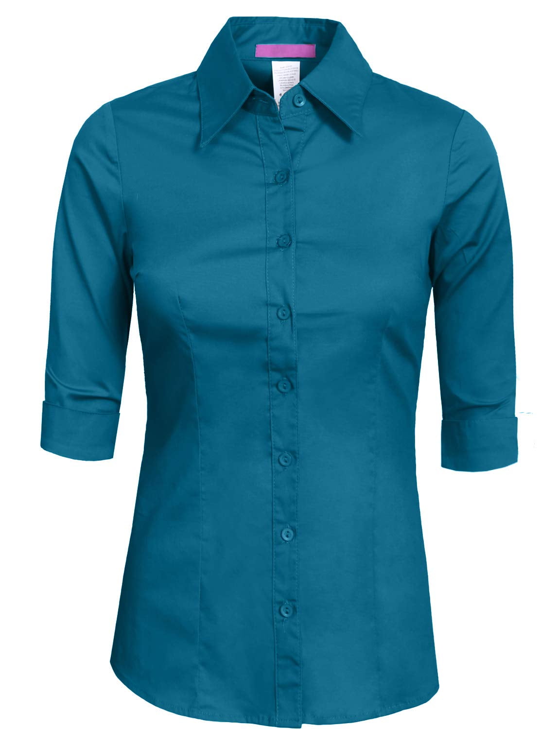 J. METHOD Women's Button Down Shirt 3/4 Sleeve Roll Up Stretch Collar ...