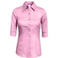 thumbnail image 1 of J. METHOD Women's Button Down Shirt 3/4 Sleeve Roll Up Stretch Collar Office Work Formal Casual Basic Blouse Top, 1 of 5