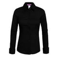 thumbnail image 1 of J. METHOD Women's Button Down Shirt Long Sleeve Roll Up Stretch Collar Office Work Formal Casual Basic Blouse Top NEWT04 Black L, 1 of 5