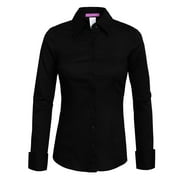 J. METHOD Women's Button Down Shirt Long Sleeve Roll Up Stretch Collar Office Work Formal Casual Basic Blouse Top NEWT04 Black S