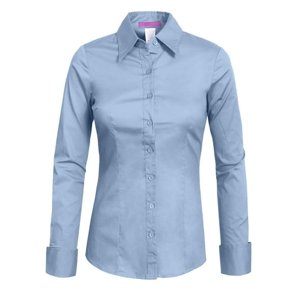 J. METHOD Women's Button Down Shirt Long Sleeve Roll Up Stretch Collar Office Work Formal Casual Basic Blouse Top NEWT04 Blue 3X