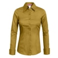 thumbnail image 1 of J. METHOD Women's Button Down Shirt Long Sleeve Roll Up Stretch Collar Office Work Formal Casual Basic Blouse Top NEWT04 Khaki S, 1 of 6