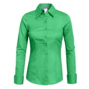 J. METHOD Women's Button Down Shirt Long Sleeve Roll Up Stretch Collar Office Work Formal Casual Basic Blouse Top NEWT04 Lime L