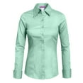 thumbnail image 1 of J. METHOD Women's Button Down Shirt Long Sleeve Roll Up Stretch Collar Office Work Formal Casual Basic Blouse Top NEWT04 Mint S, 1 of 5